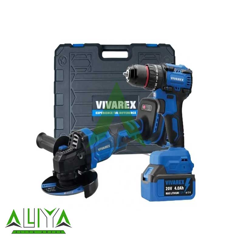 کیت دو عددی ویوارکس دریل چکشی و مینی فرز شارژی براشلس مدل Vivarex VR2402-BCK