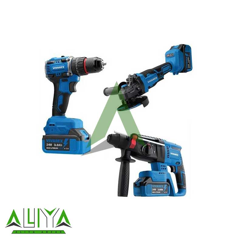 کیت سه دستگاه ویوارکس مینی فرز و دریل چکشی و بتن کن شارژی براشلس مدل Vivarex VR2403-BCK