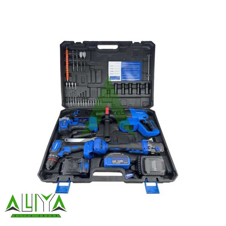 کیت چهار دستگاه ویوارکس مینی فرز و بکس و دریل چکشی و بتن کن شارژی براشلس مدل Vivarex VR2404-BCK